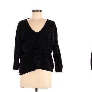 Express Black Fuzzy V Neck. Sweater - Size Medium
